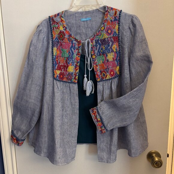 J McLaughlin top with embroidery - Picture 1 of 3